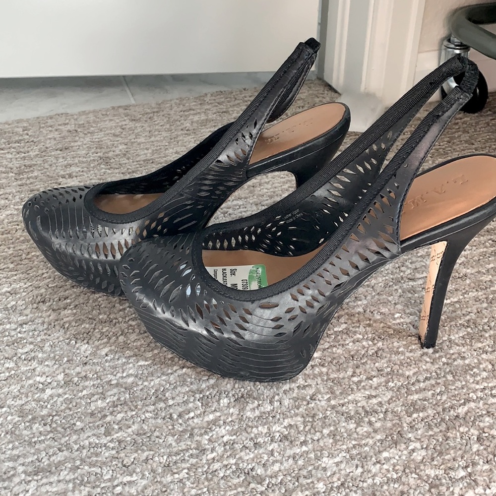 L.A.M.B Black platforms sling back